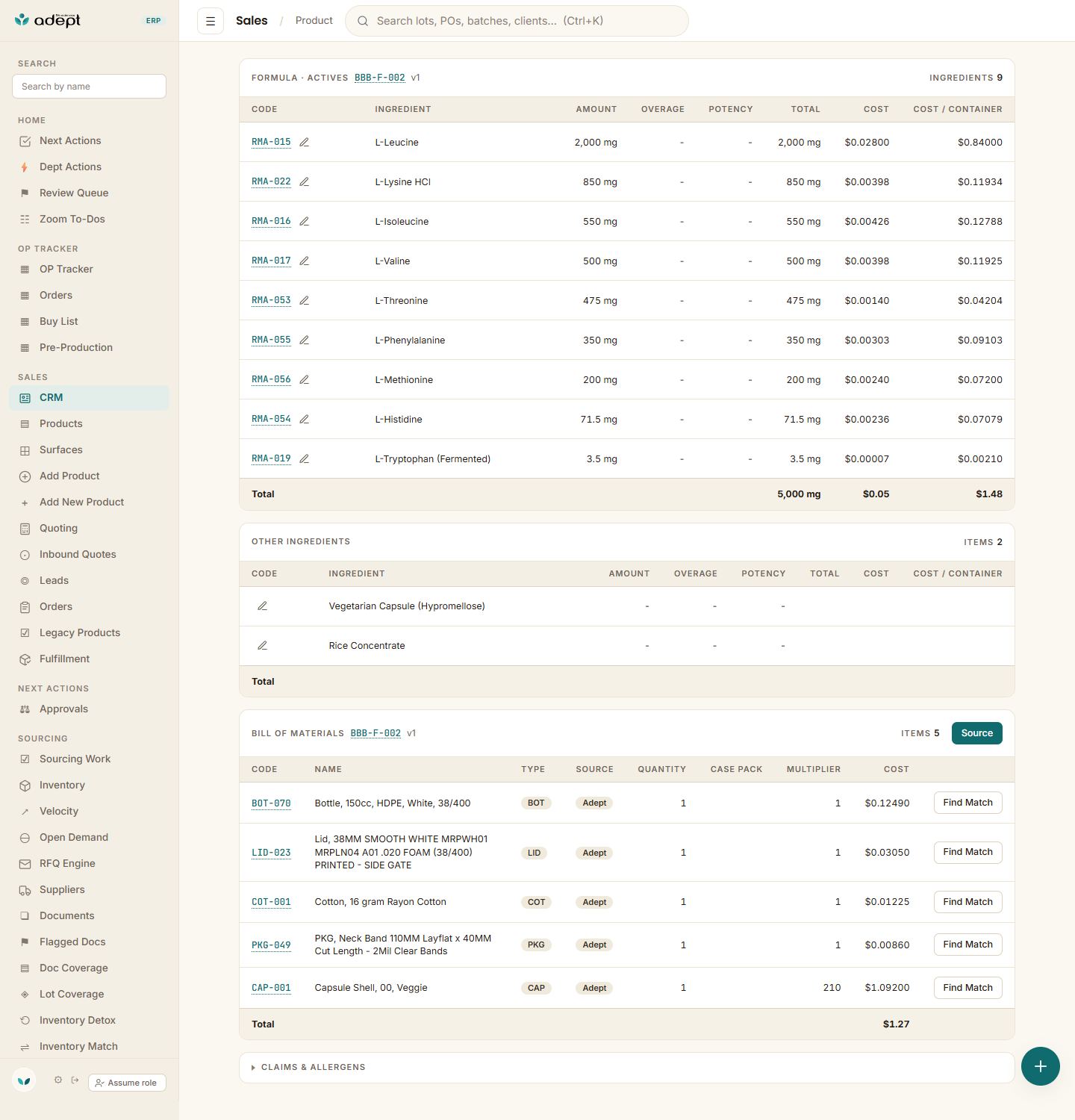 adept raw breakdown crm formula 1440