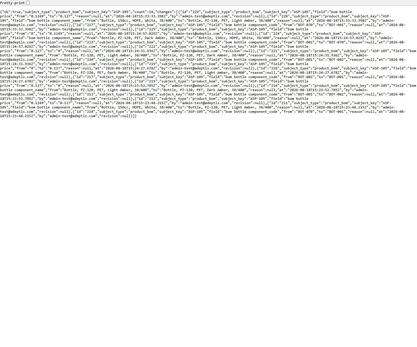 bom swap change log asp105