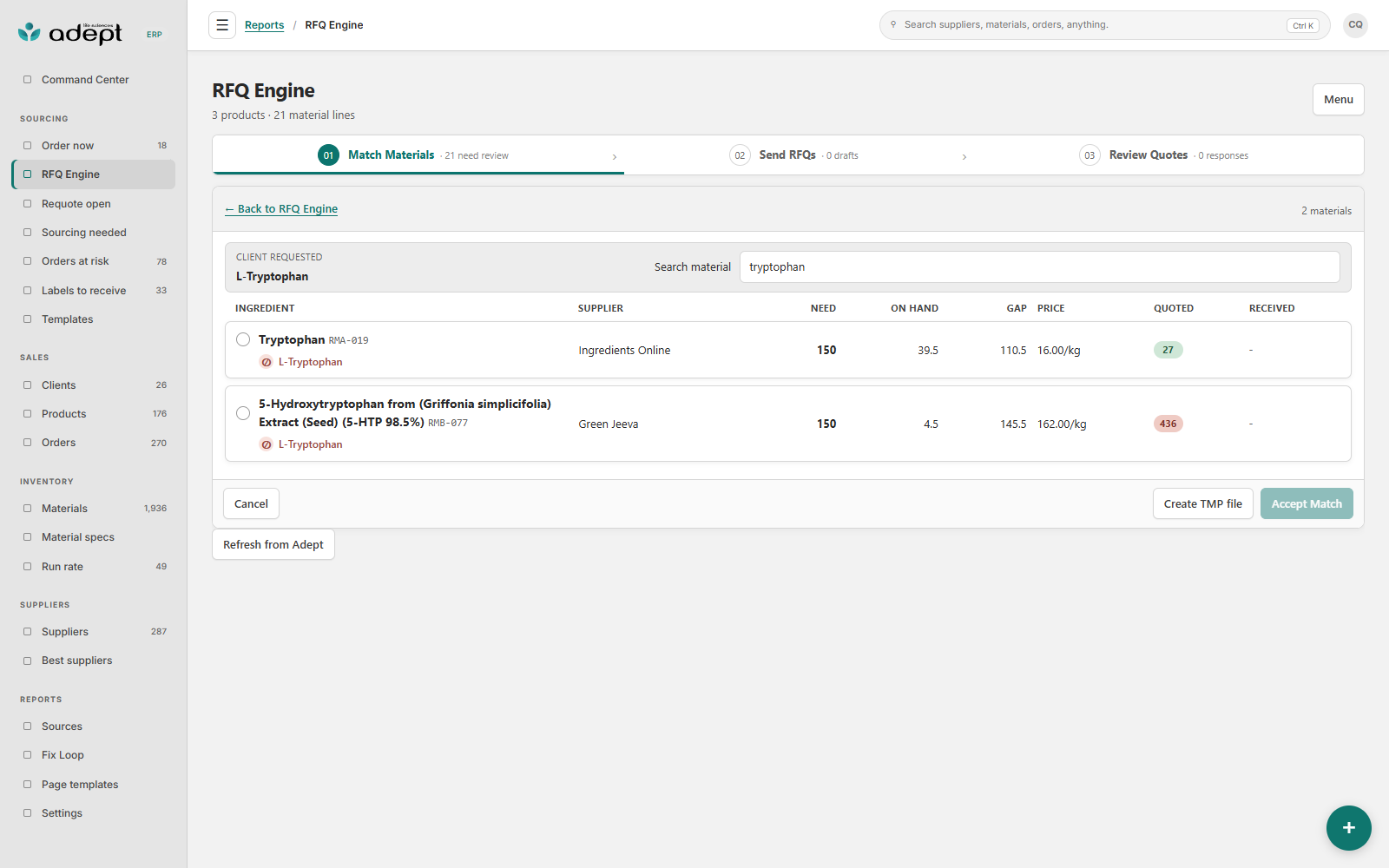demo rfq findmatch 20260915