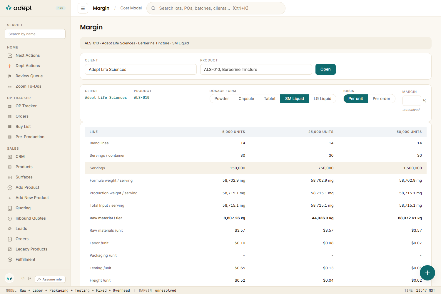 margin cogs 4 blocked als 010