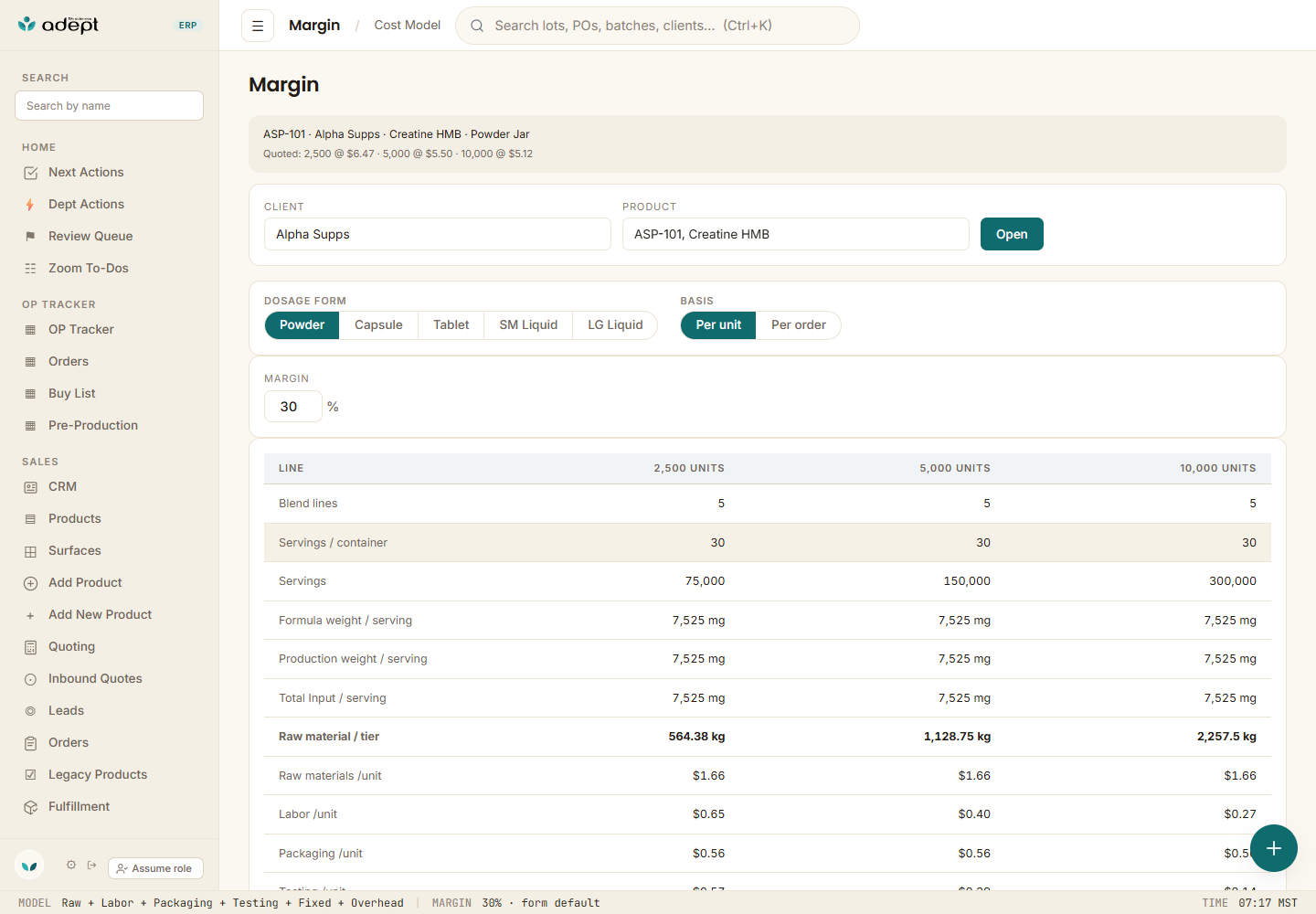 quote tally margin ASP 101 1440