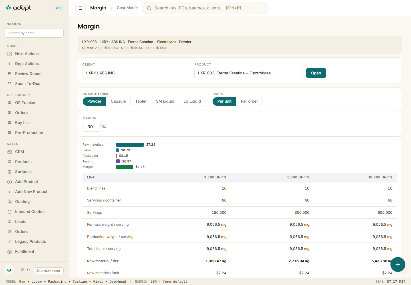 quote tally margin LXR 003 1440