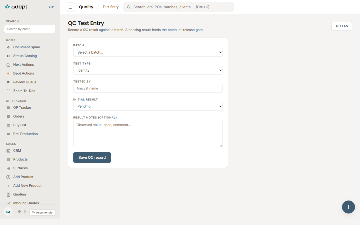 theme qc test entry